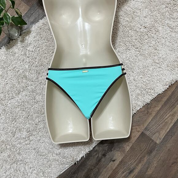 Victoria's Secret XS Turquoise Black Strappy Cheeky Swim Bikini Bottoms NWT - Picture 3 of 4